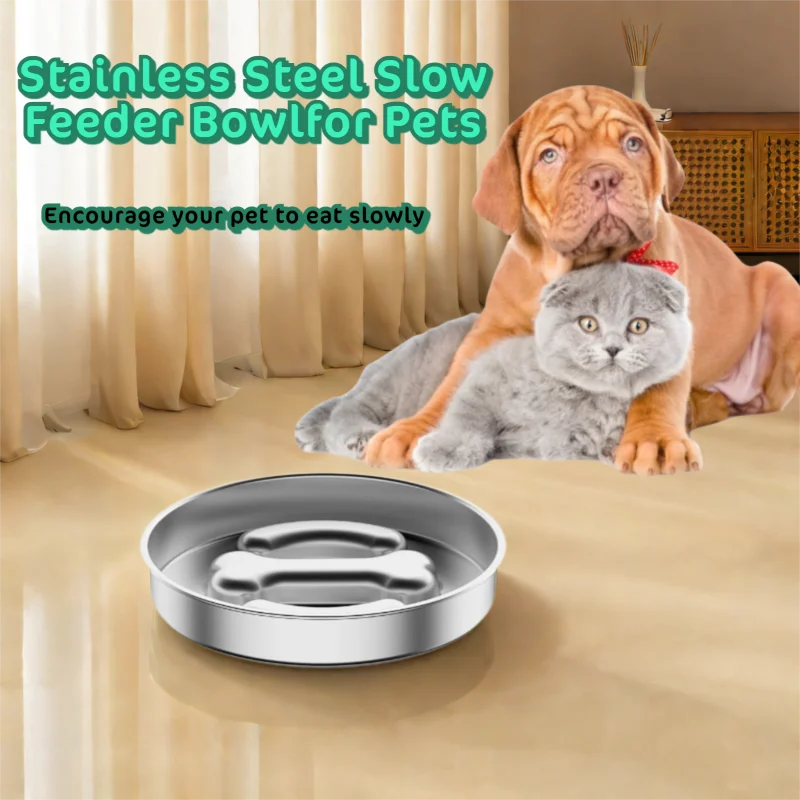 Cuenco de rompecabezas alimentador lento para perros, cuenco de comida antiasfixia de acero inoxidable, estimulación mental y control de peso para razas medianas
