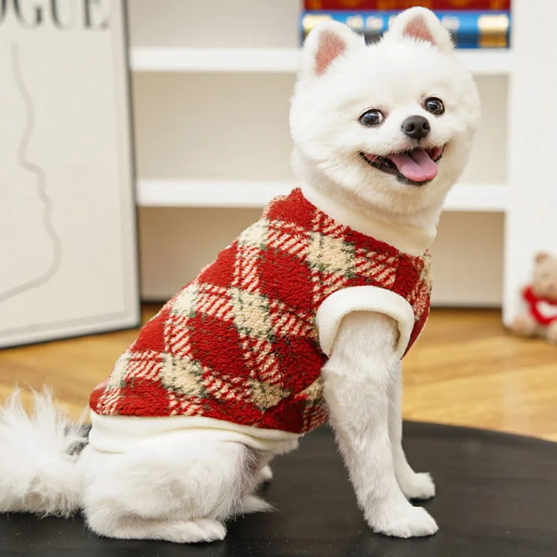 Suéteres de invierno para perros pequeños a cuadros rojos y azules - imagen 3
