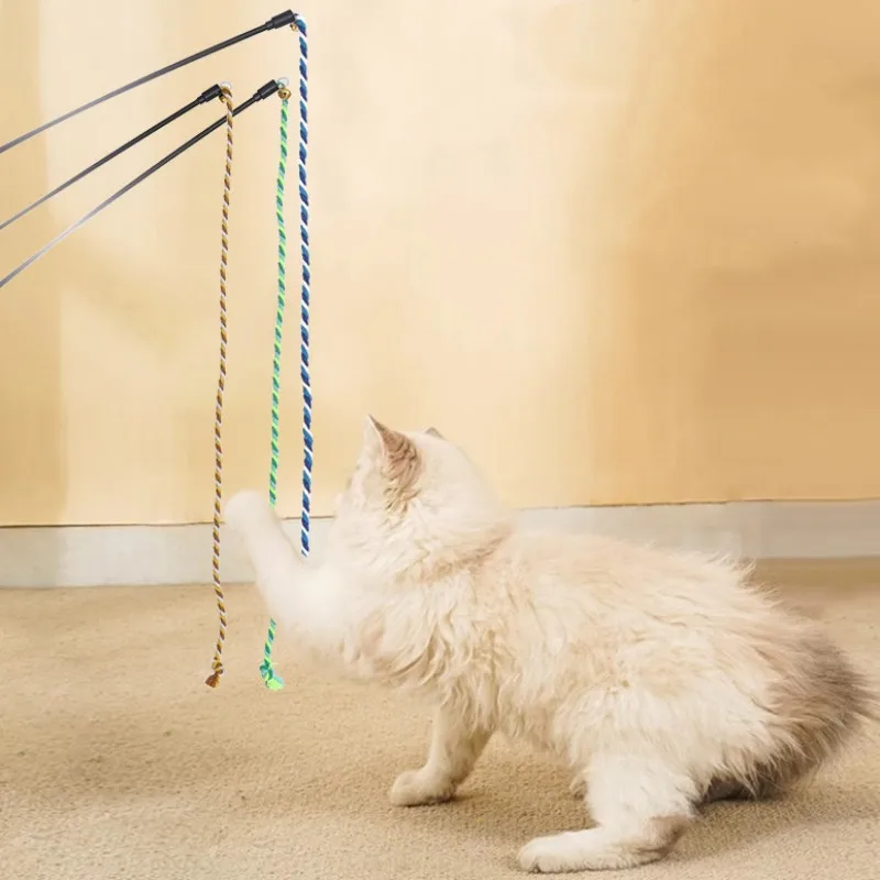 Cuerdas de juguete para gatos, palos interactivos con campana de sonido, cuerdas de algodón para gatos, juguetes para gatitos resistentes a los arañazos - imagen 3
