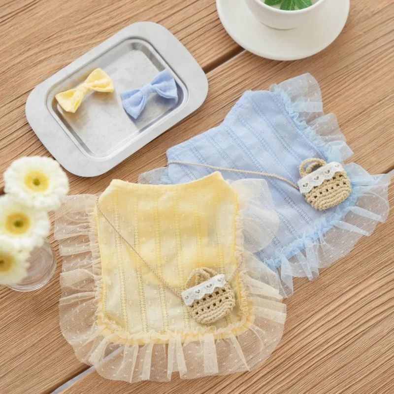 Chaleco de encaje a la moda para perros, ropa para perros de estilo Pastoral, sudadera de verano para cachorros con bolsa, camisa bonita con lazo para gatos, chaleco para mascotas, disfraz de caniche