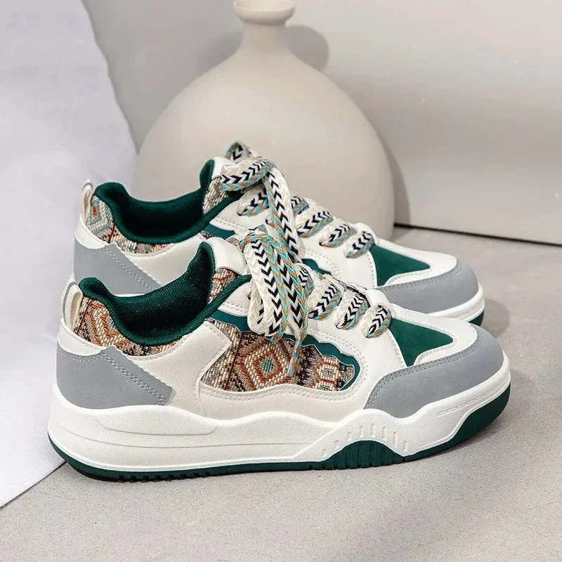 Zapatillas de deporte para mujer, Zapatillas informales de primavera con suela gruesa de diseñador, zapatos coloridos con cordones transpirables, Zapatillas para correr para mujer - imagen 2