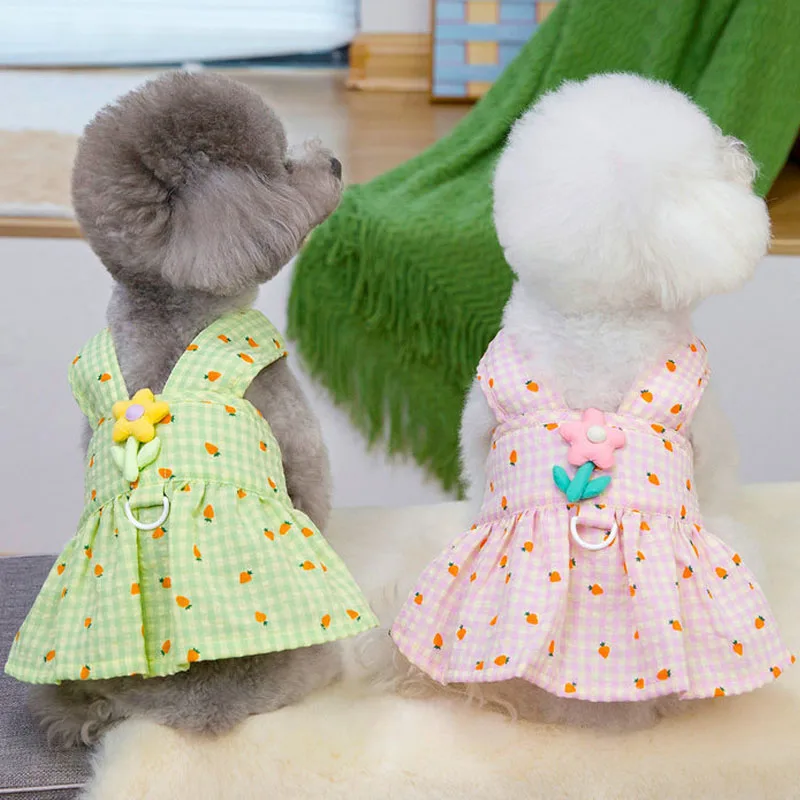 Ropa para perros y niñas, vestido femenino dulce de verano para perros pequeños, Dachshund Yorkie, ropa verde y rosa para mascotas, falda con tirantes para cachorros, vestidos XS