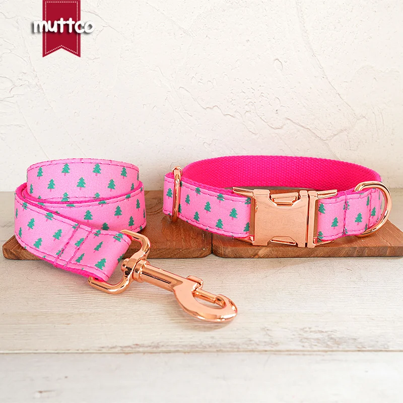 MUTTCO-collar de perro con hebilla de metal grabada, etiqueta de identificación personalizada de árboles de Navidad, placa de identificación antipérdida para mascotas, 5 tamaños, UDC218