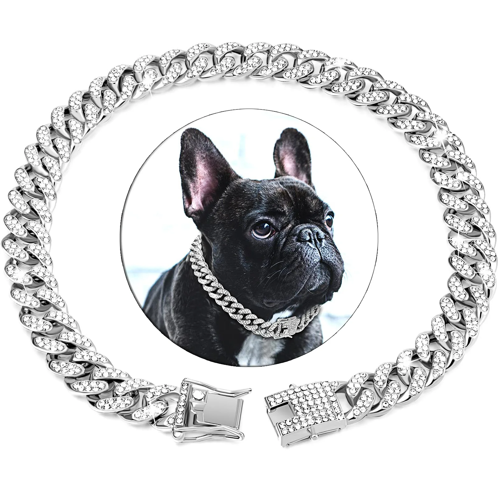 Collar cubano de diamante con cadena para perro, Collar de cadena de Metal para caminar con diseño de hebilla segura, Collar cubano para Gato, accesorios de joyería - imagen 2