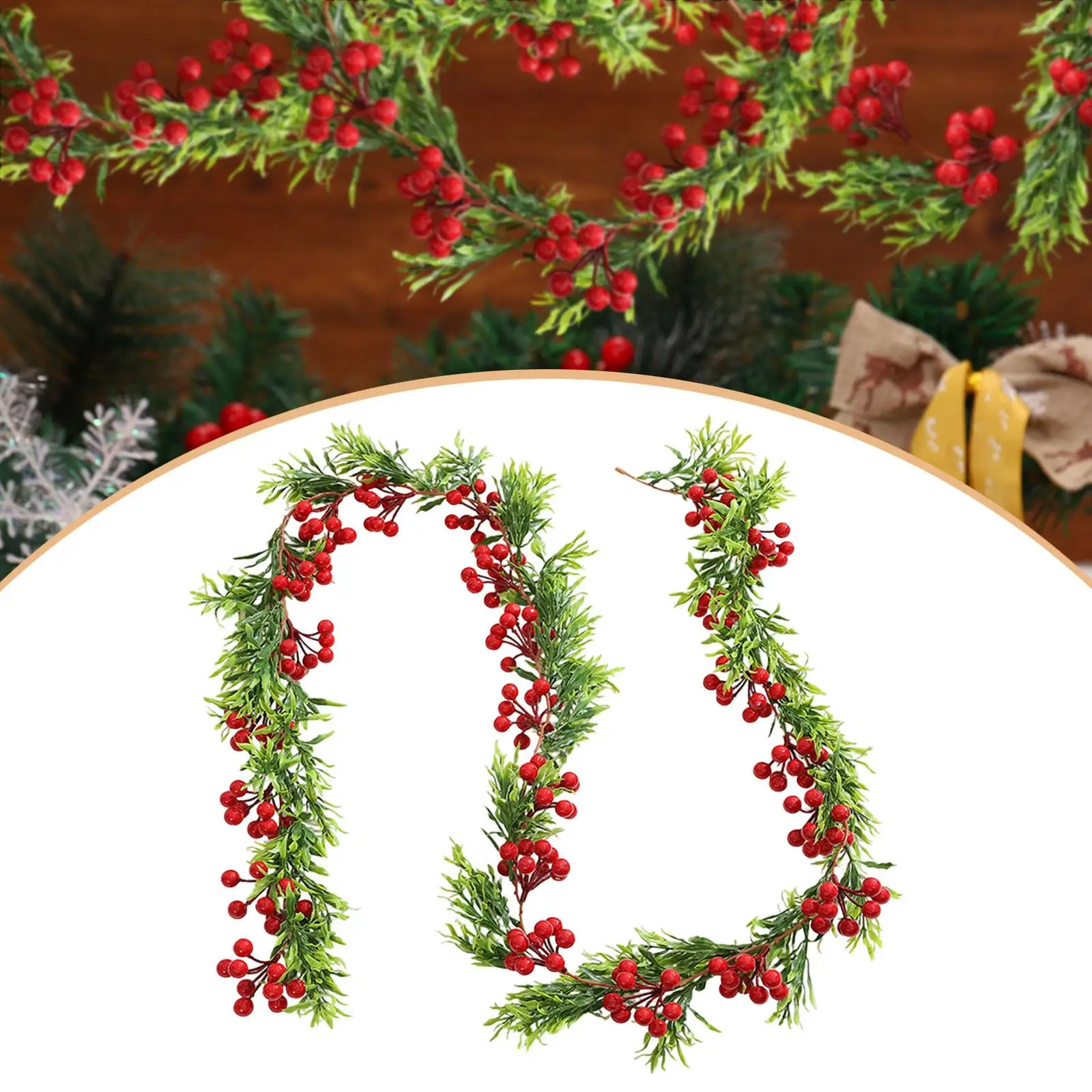 Guirnalda roja de Navidad para decoración, decoración colgante realista para puerta delantera, para jardín, porche, fiesta, escaleras, 6,4 pies de largo - imagen 3