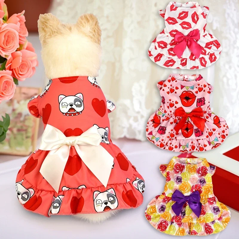 Vestido de princesa para perros, ropa para mascotas, vestido de primavera para perros, falda sin mangas con bonito patrón para perros pequeños, trajes de boda para mascotas - imagen 4