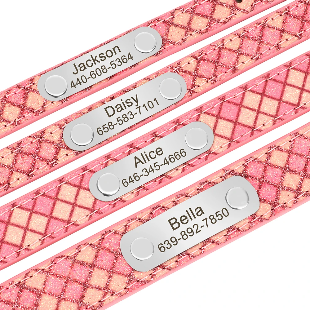 Customized Leather Dog Collar Free Engraved Cat Dogs Collars Pet Puppy Plaid Necklace Adjustable For Small Medium Dogs Chihuahua - imagen 4