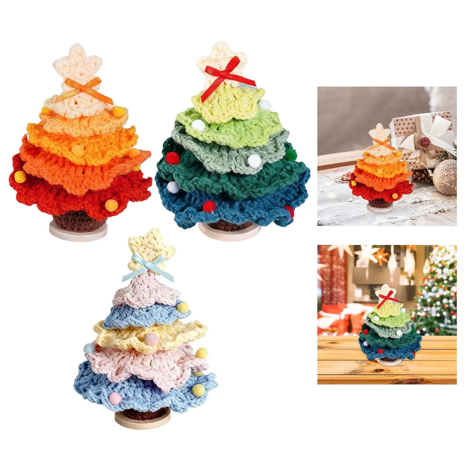 Crochet Christmas Tree Ornament Knitted Toy Fashion Lightweight Small DIY Decoration for Party Graduation Office Home Desktop