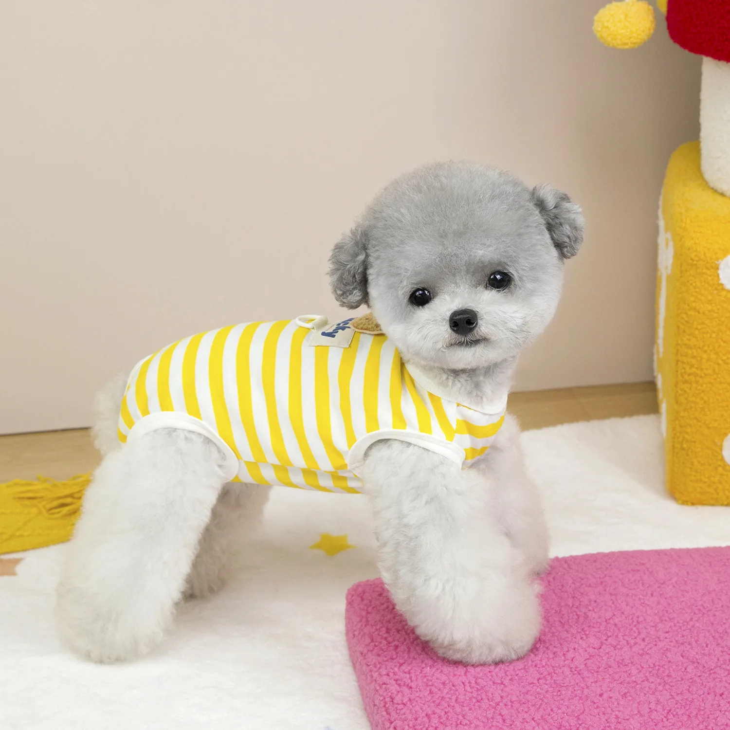 Ropa de tiras para mascotas, mono envuelto para el vientre para niñas, pijamas para cachorros grises, rosas y amarillos, pijamas de una pieza para perros pequeños, traje para mascotas Chiwawa - imagen 5