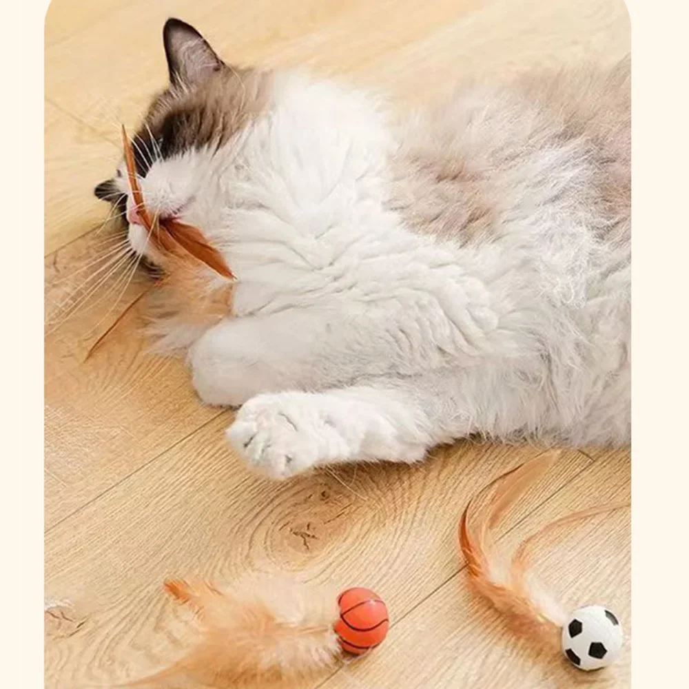 Pelota interactiva para gatos, pelota hinchable interactiva con plumas, juguetes para gatos y gatitos de interior - imagen 4