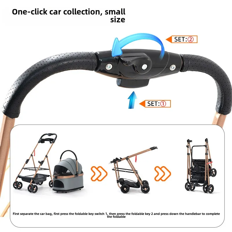Cochecito para mascotas, cochecito de transporte para perros y gatos, bolsa de separación, carrito plegable ligero para perros pequeños, productos de viaje para mascotas, accesorios - imagen 3