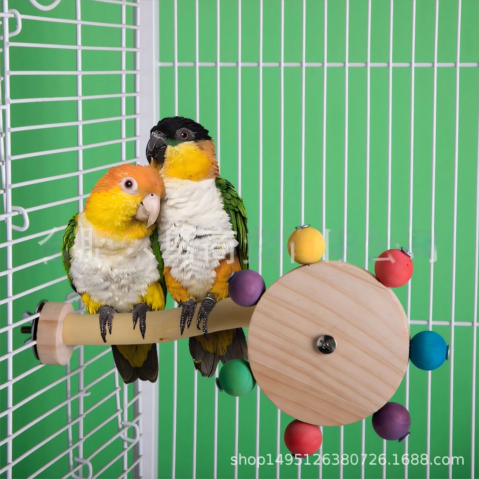 Divertido juguete de percha con bolas giratorias, soporte interactivo de madera para pájaros, juguete de forrajeo de loro colorido, molino de viento giratorio para molinos - imagen 2