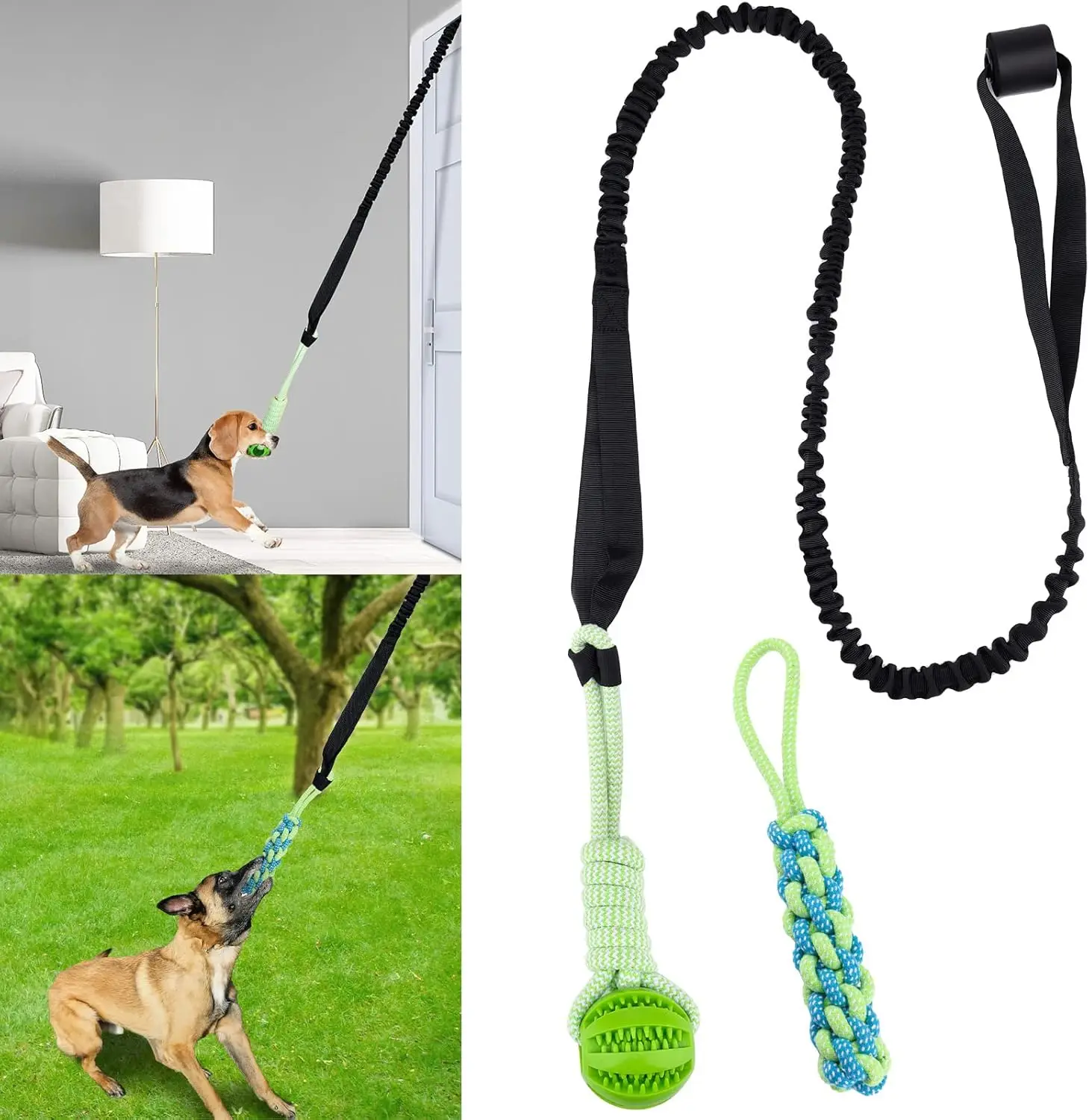 Juguetes de cuerda para perros con poste de resorte, juguete interactivo para perros, juguete para perros colgantes con cuerda elástica para interiores/exteriores