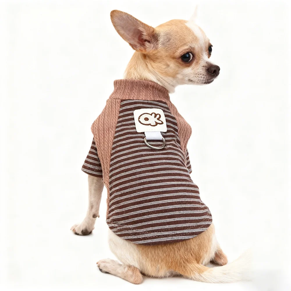Camisa a rayas para perros, ropa cálida y suave para perros, camisetas interiores para cachorros de otoño, jerséis con estampado bonito para gatos, sudaderas para Chihuahua, chaleco para mascotas - imagen 2