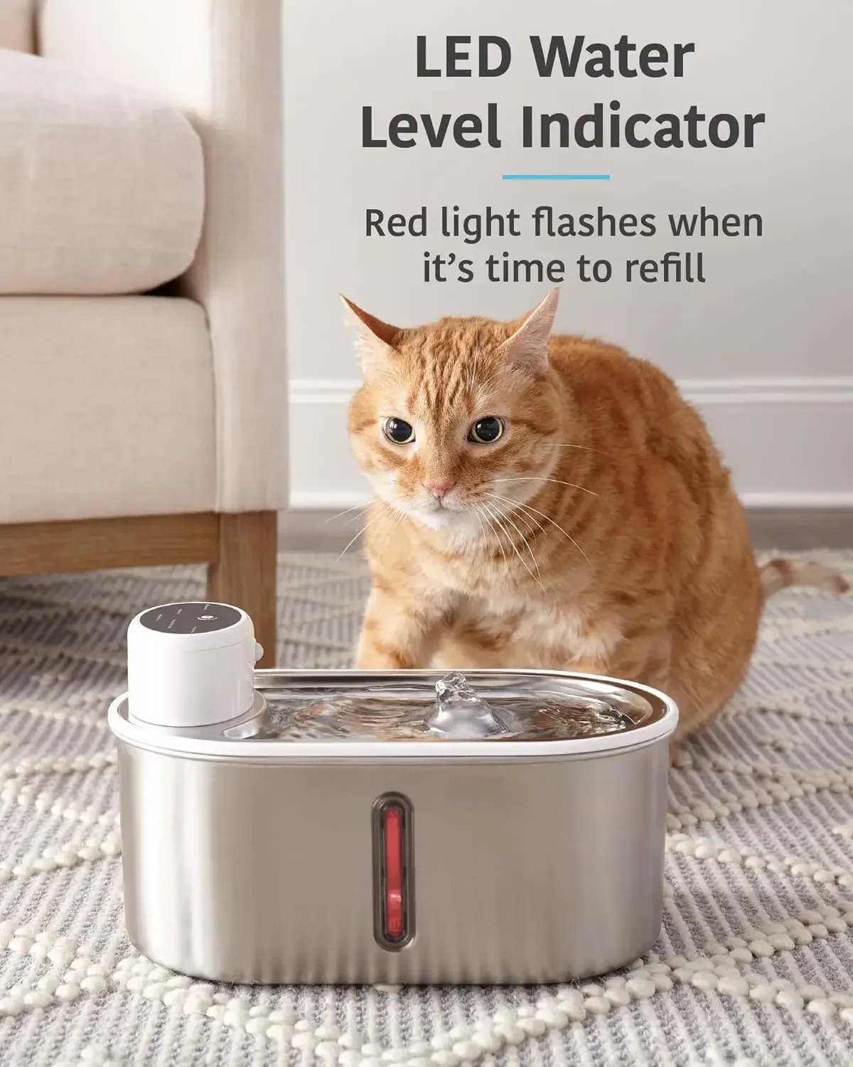 Fuente de agua inalámbrica para gatos y perros, dispensador automático de agua de acero inoxidable, funciona con pilas, 101oz/3L - imagen 5