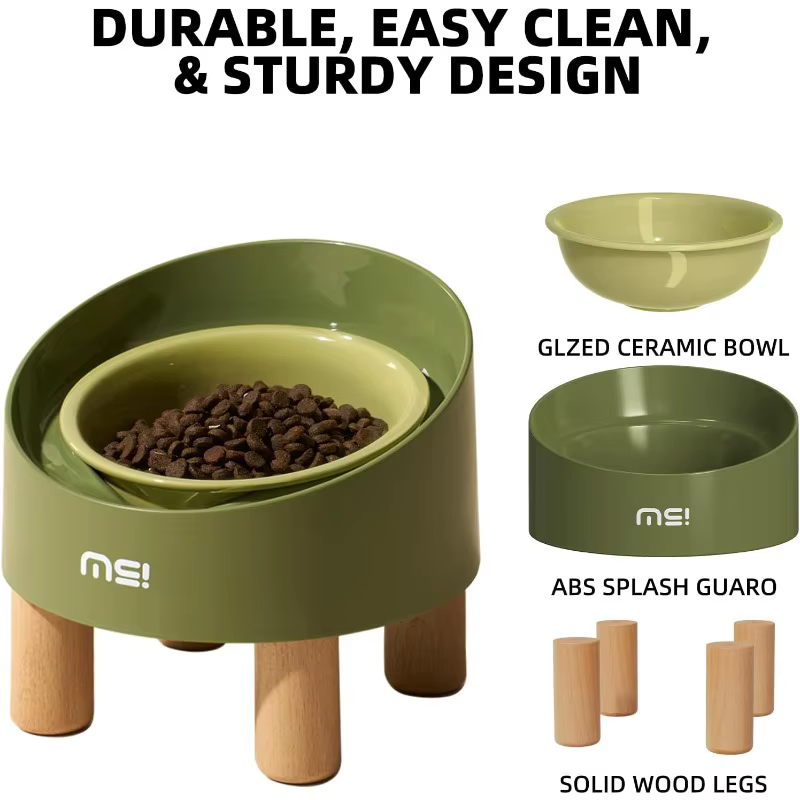Comedero elevado ajustable de cerámica para gatos – Base antideslizante - imagen 3