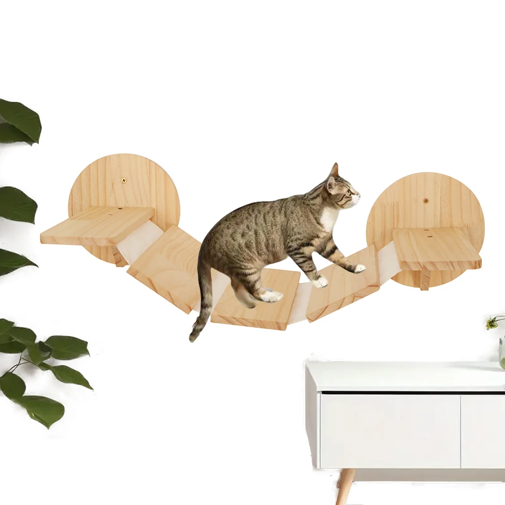 Estantes de madera resistentes para escalar gatos montados en la pared, plataforma acogedora para saltar gatos con escalera para muebles de patio de juegos para gatitos - imagen 2