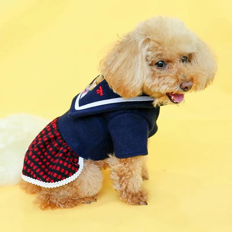 Ropa gruesa para perros pequeños, ropa de invierno para mascotas, vestido de estudiante de dibujos animados, gato, primavera y otoño - imagen 2