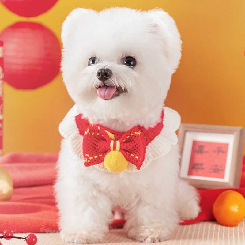 Babero de toalla para Saliva para gatos, bufanda tejida a mano para mascotas de Año Nuevo, Collar decorativo para cachorros y perros, accesorios tejidos, productos para mascotas - imagen 4