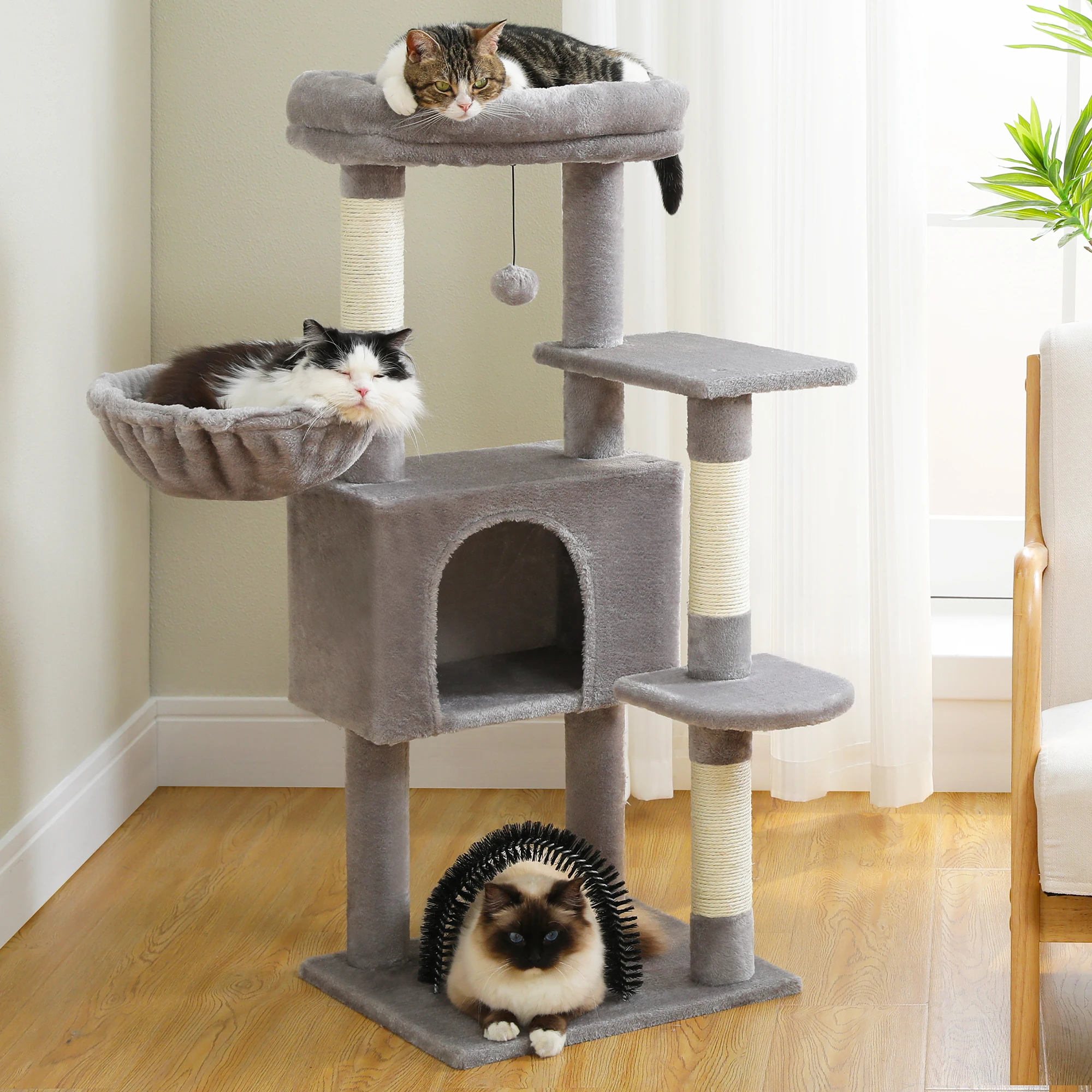 Torre de rascador para gatos con postes de sisal, condo y almohadilla suave - imagen 4