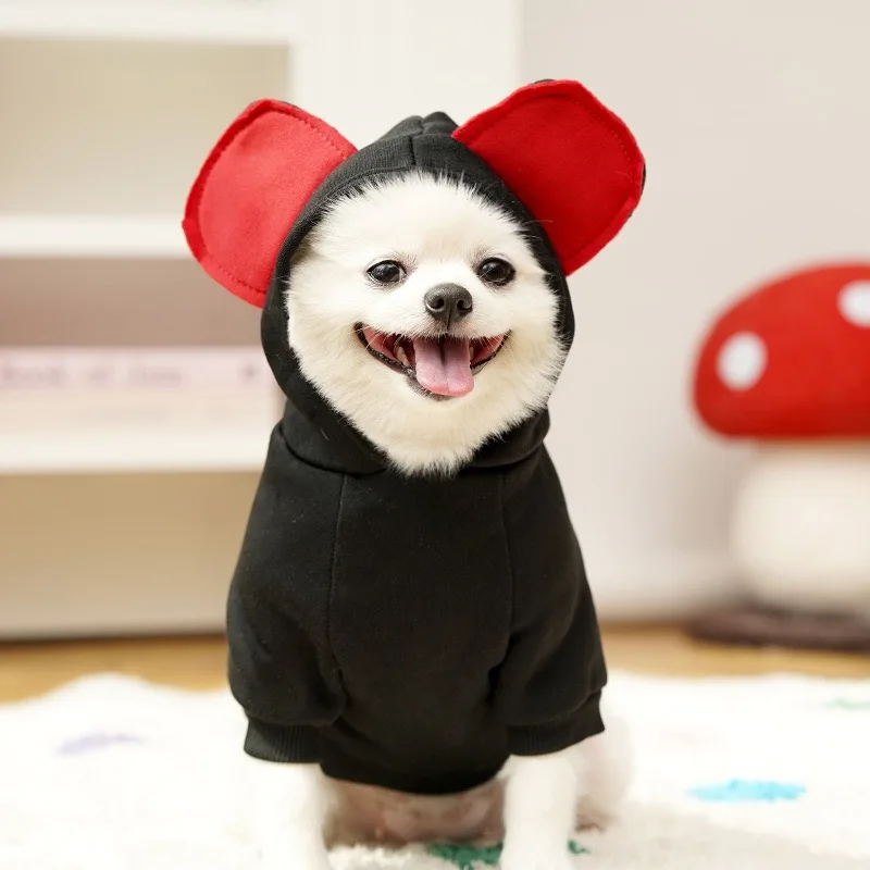 Sudadera roja de algodón suave para ocio de interior de Bulldog Francés, monos para cachorros pequeños y medianos con gorra, Sudadera con capucha de gato Cosplay de dibujos animados - imagen 2