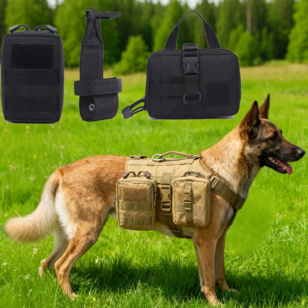 Juego de bolsas tácticas para perros, bolsas MOLLE con cinturón ajustable, arnés para perros grandes, entrenamiento, senderismo y trabajo - imagen 3
