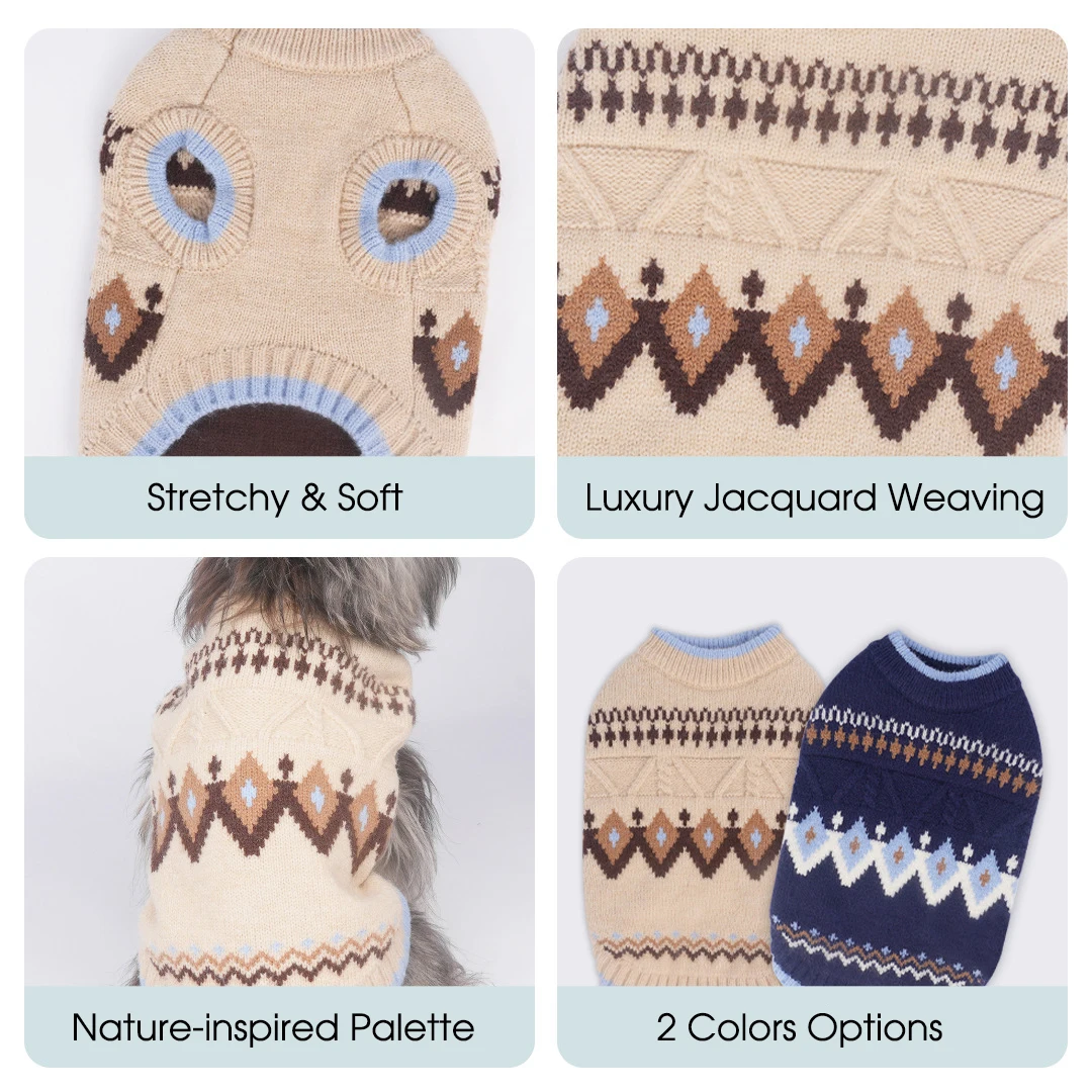 Suéteres para perros pequeños Otoño Invierno patrón geométrico tejido cálido suéter para cachorros chaqueta suave y Flexible para mascotas para Chihuahua - imagen 3