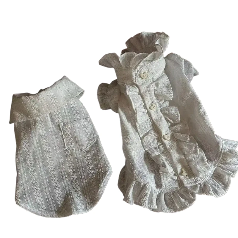 Conjunto de camisa y falda para perro con ribete de encaje, poliéster transpirable para primavera y verano, trajes de pareja a juego para cachorros Chihuahua Yorkshire - imagen 5