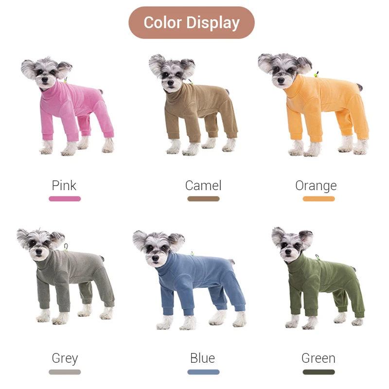 Ropa de invierno para perros, pijamas para perros pequeños, mono cálido de terciopelo suave para perros con mangas largas, camiseta interior para cachorros de cuello alto a prueba de viento - imagen 3