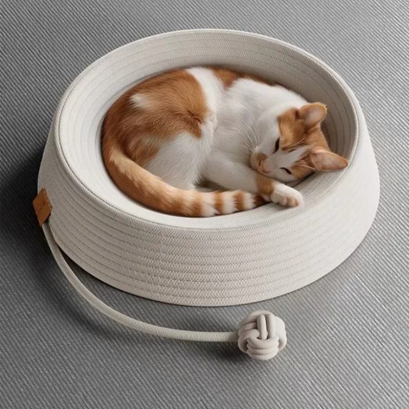 Bola de cama para gatos, nido para mascotas transpirable tejido hecho a mano, tablero rascador extraíble para todas las estaciones, accesorios para el hogar, suministros de muebles para mascotas