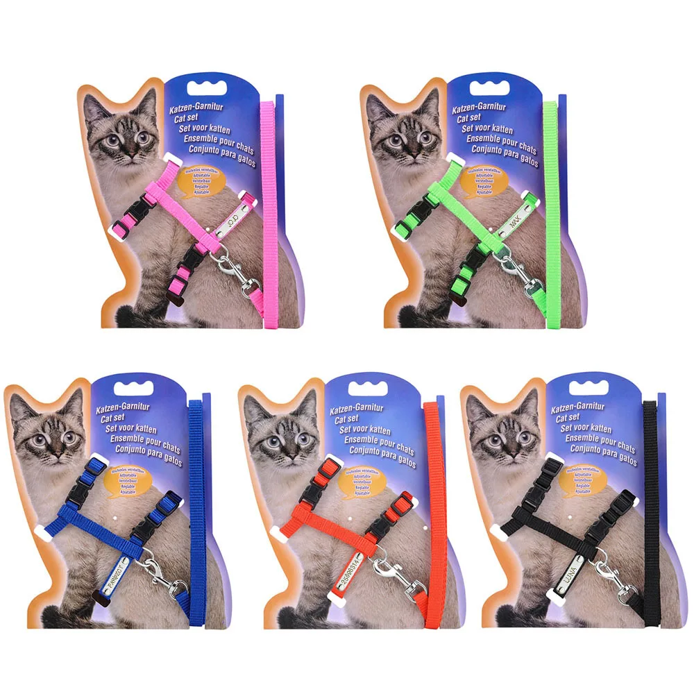 Arnés de nailon personalizado para perros y gatos, correa ajustable para caminar, Collar para cachorros y gatitos, para mascotas pequeñas y medianas - imagen 4