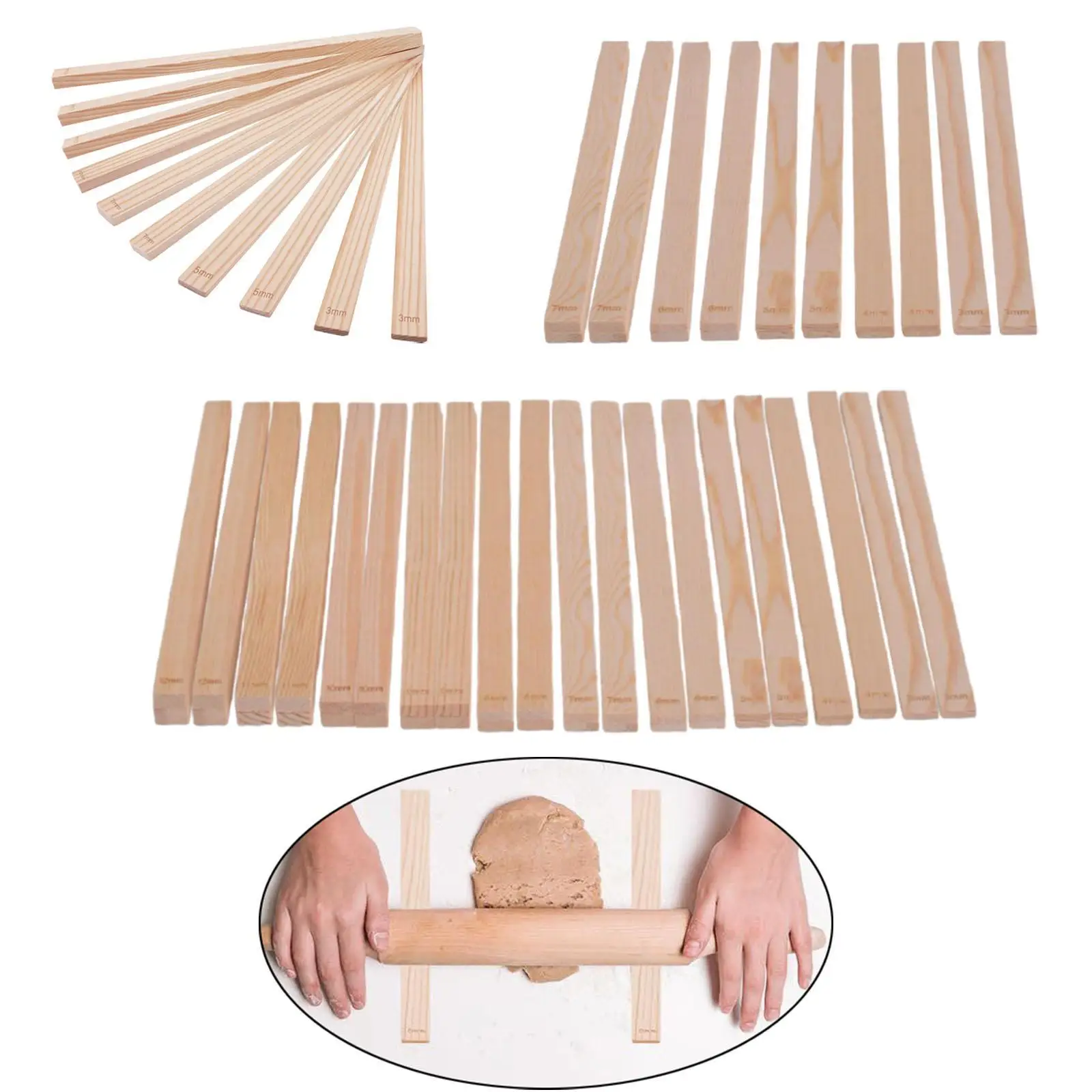 Wooden Rolling Pin Guides Portable for Dough Thickness Dough Rolling Strips Pizza Pastry Measuring Dough Strips Mud Sticks Guide