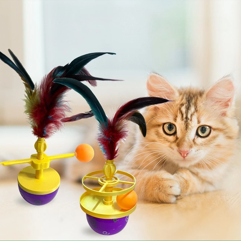 Vaso de juguete para gatos, divertido juguete interactivo con plumas para gatitos, pelota para rascar, accesorios duraderos para morder y gatos - imagen 3