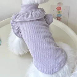 Top de invierno para perros y gatos a rayas moradas con encaje