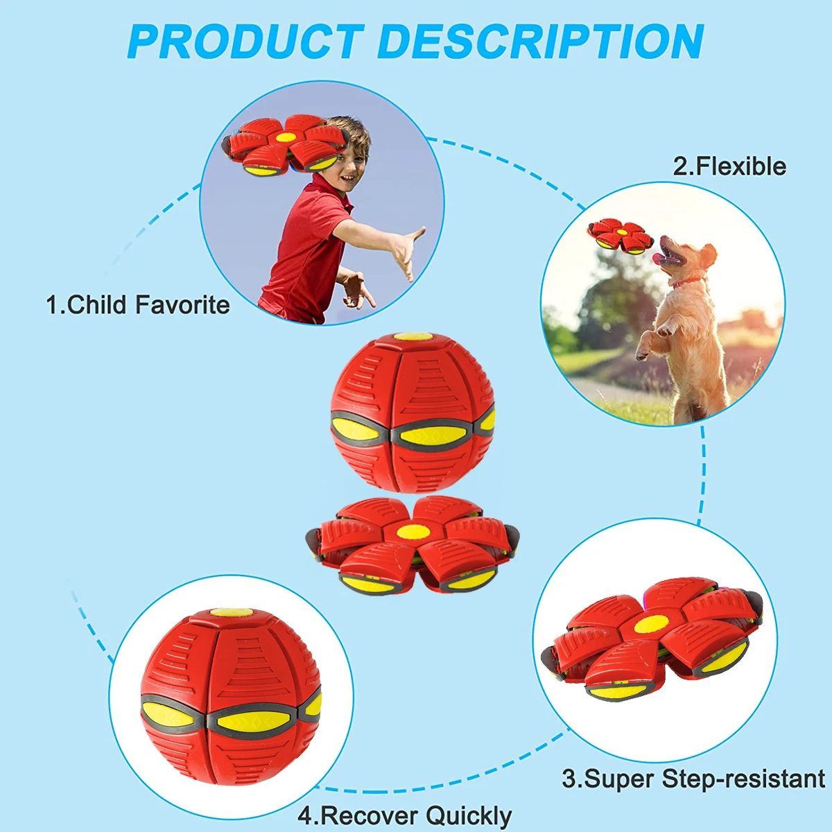 Juguete de platillo volador para perros, pelota mágica con luces, Bola de descompresión creativa, juguete para mascotas, platillo de entrenamiento para perros al aire libre - imagen 5