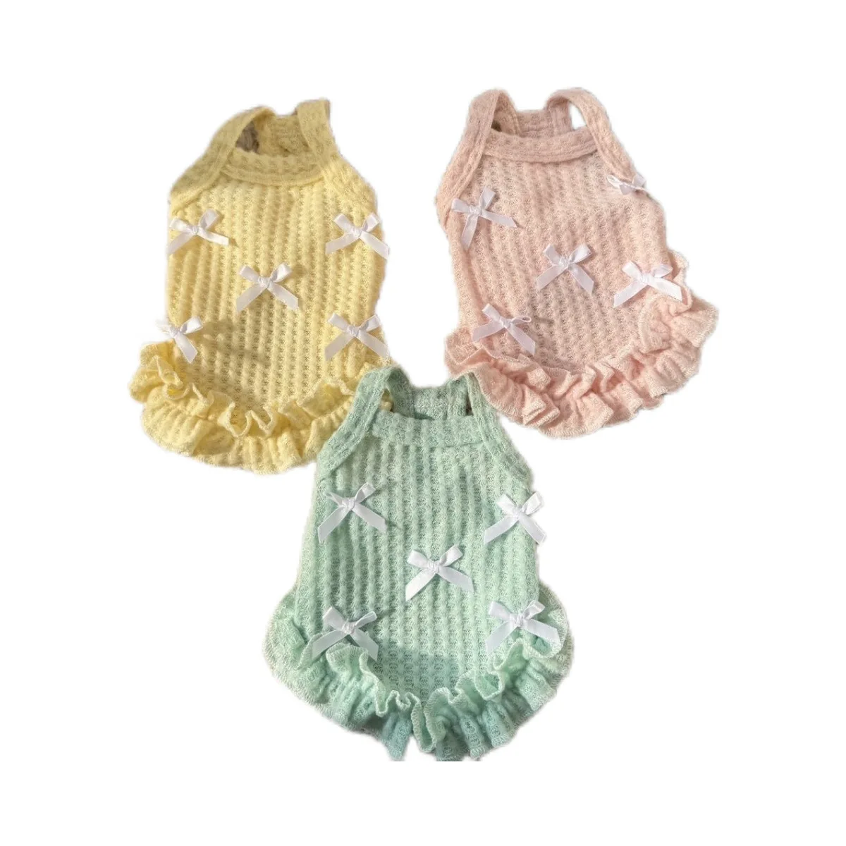 Vestido de tirantes para mascotas, vestido de encaje con lazo, Top fino y bonito para gatos, camiseta sin mangas de peluche, vestidos para perros pequeños para perros pequeños - imagen 5