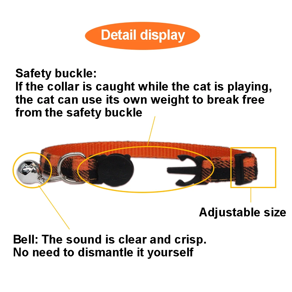 Etiqueta de identificación personalizada para mascotas, hebillas de seguridad a cuadros con campana, grabado ajustable, adecuado para gatito, cachorro, collar de accesorios - imagen 5