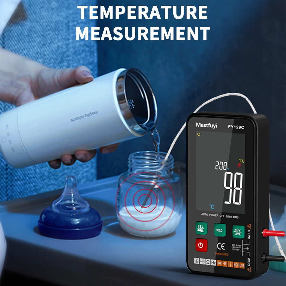 Multímetro Digital con pantalla a Color FY128C/129C 5999 T-RMS, probador profesional de electricista, multímetro de capacitancia de voltaje CC CA - imagen 5