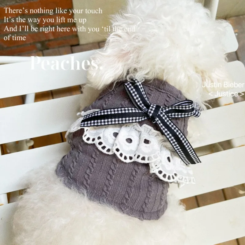 Pet Dog Clothes Black White Striped Skirt Bow Lace Puppy Dresses Suspender Skirt Summer Cute Vest Home Puppy Clothing Teddy - imagen 3