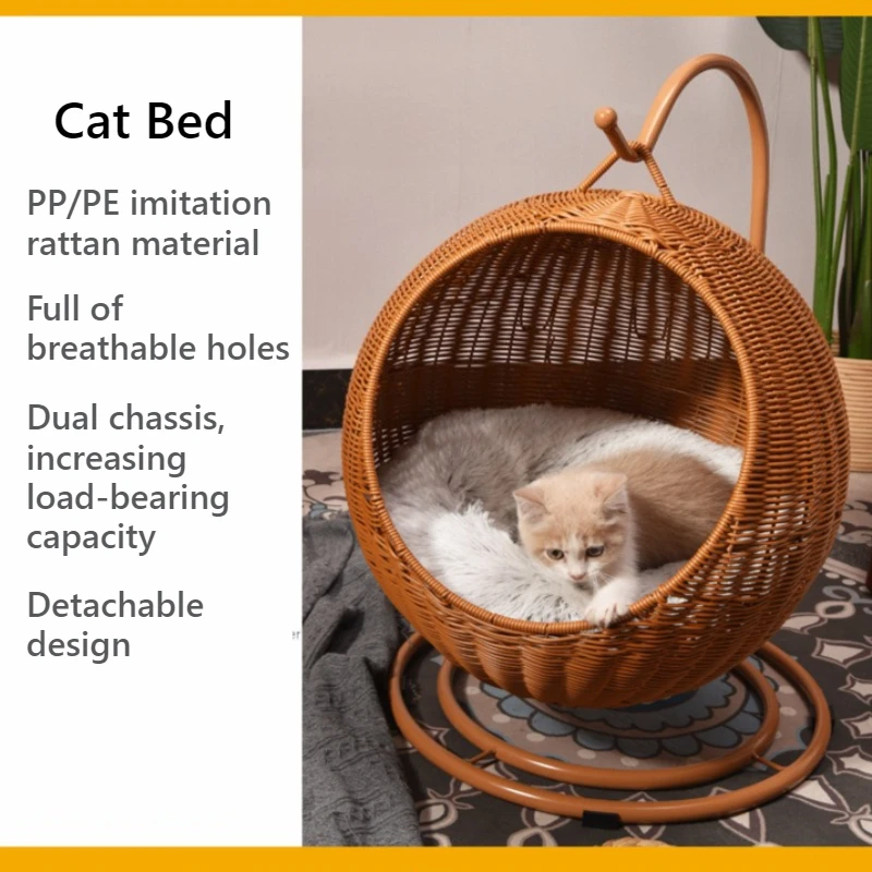 Cama colgante de ratán para gatos, hamaca acolchada suave para gatos, camas transpirables desmontables para gatos, decoración del hogar, columpio para gatos, perros pequeños