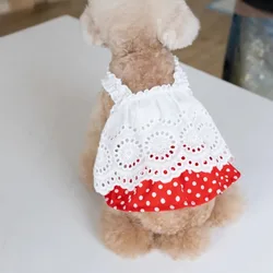 Vestido verano lunares rojos para perros pequeños – Falda con lazo