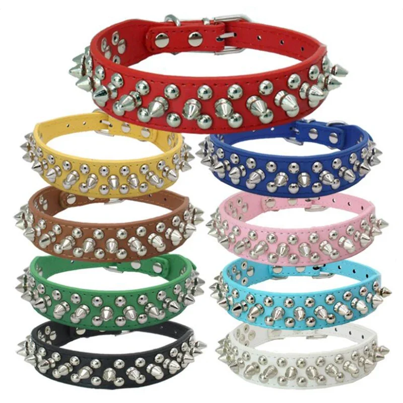 Collar de perro pequeño con pinchos para razas medianas y grandes XXS-XXL Pitbull Mastiff Boxer cuero PU 9 colores collar de perro grande para perro grande - imagen 4