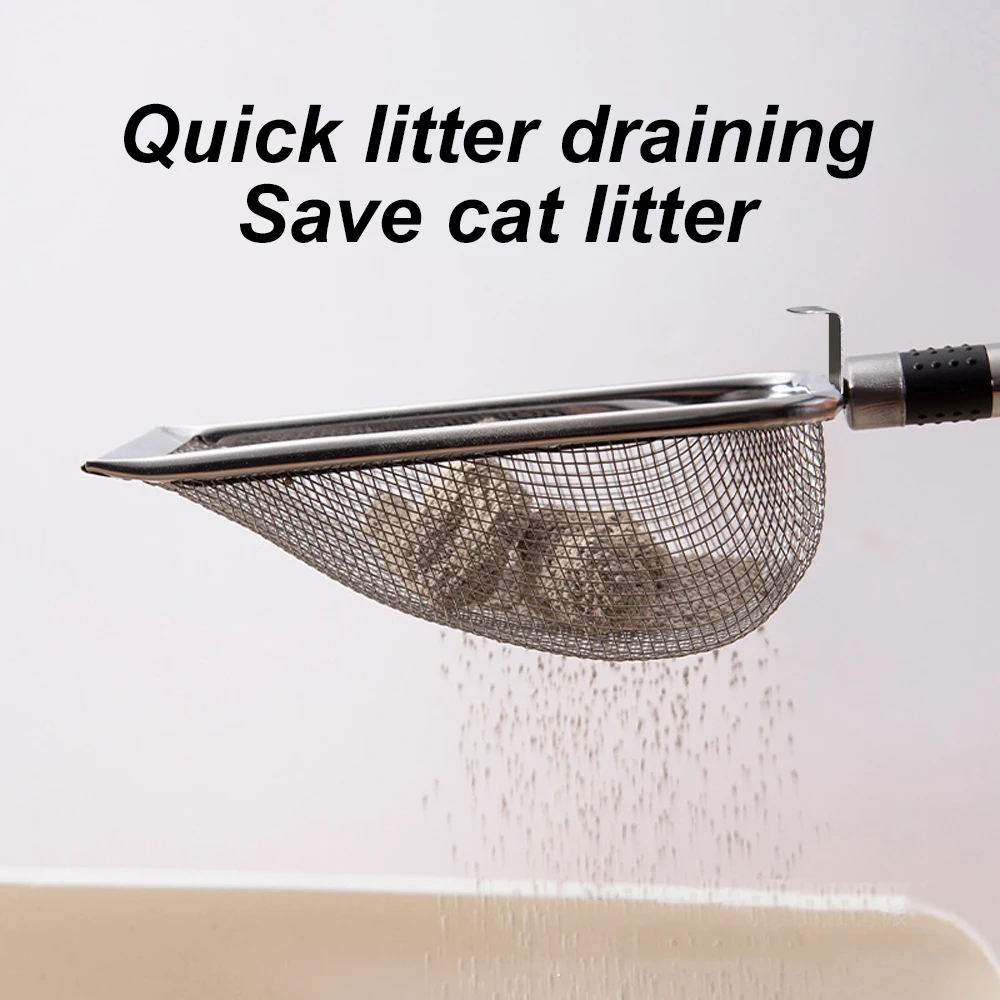 Pala para residuos de Gato, mango largo, pala de acero inoxidable, filtro de arena, pala para basura, herramienta de limpieza para mascotas, suministros para gatos, 1 ud. - imagen 3