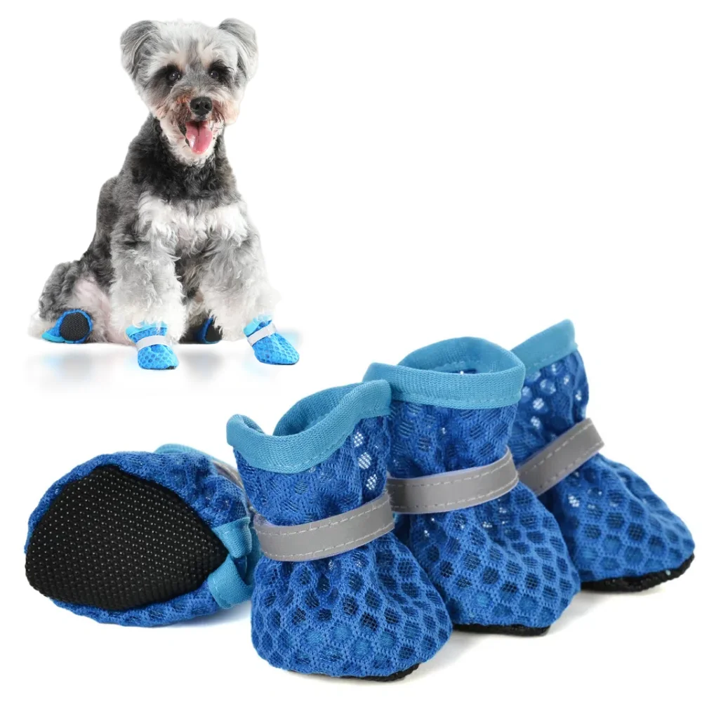 Zapatos de verano para perros pequeños y medianos, botas reflectantes para senderismo al aire libre, zapatos transpirables para cachorros, suministros para Chihuahua Bulldog