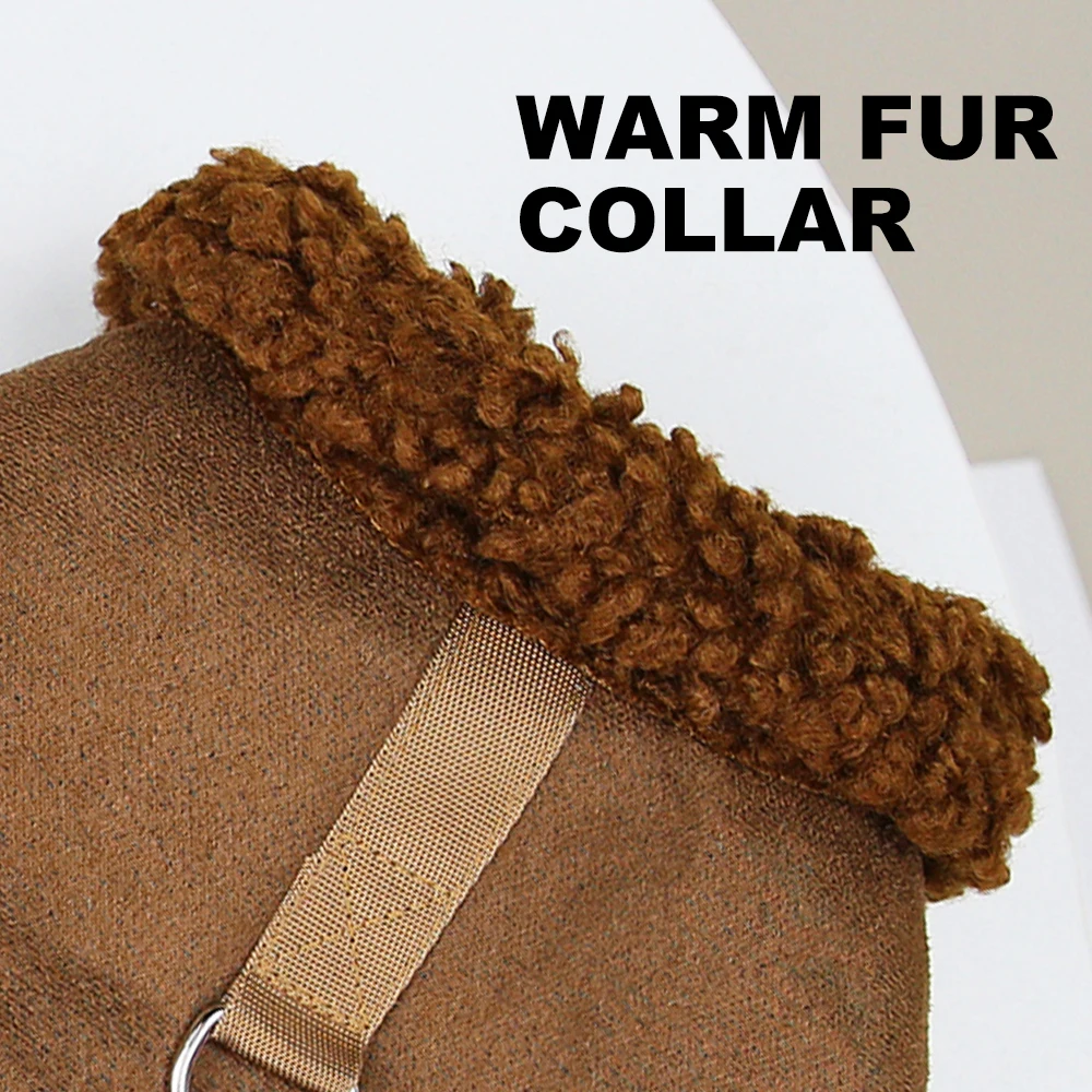 Ropa de cuero para perros, abrigo cálido con Cuello de piel, chaqueta para perros, abrigos, chaleco para perros pequeños y medianos, trajes de invierno para mascotas - imagen 4
