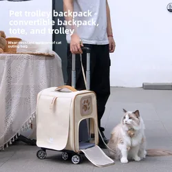 Nueva maleta con ruedas para mascotas, maleta plegable portátil para perros y gatos, cubierta con ruedas a cuadros, productos para mascotas