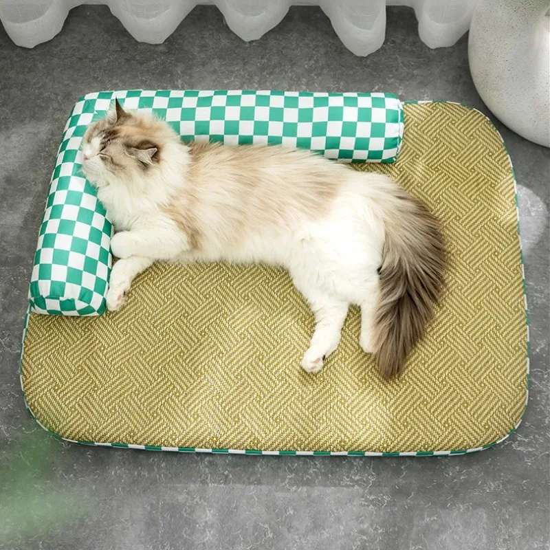 Esteras refrescantes tejidas de mimbre para mascotas, almohadillas para dormir transpirables de verano para gatos, suministros de disipación de calor para cachorros y gatitos, estera de cama suave para perros en casa - imagen 5