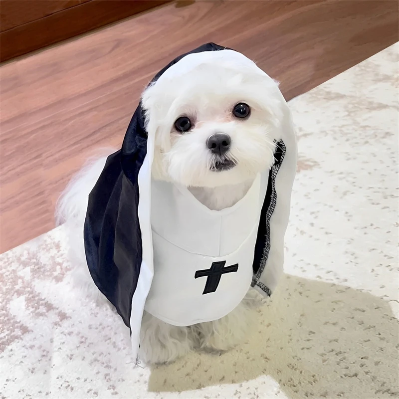 Disfraz de Halloween para perro, capa para hermana, monja, crucifijo, monos para cachorros medianos y pequeños, ropa para fiesta de truco o trato para Festival y gatos - imagen 4