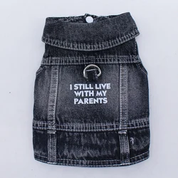 Pantalones vaqueros para perros, chaqueta con letras negras, abrigo vaquero para cachorros para perros pequeños, disfraces clásicos para gatos masculinos, ropa lavada sin mangas
