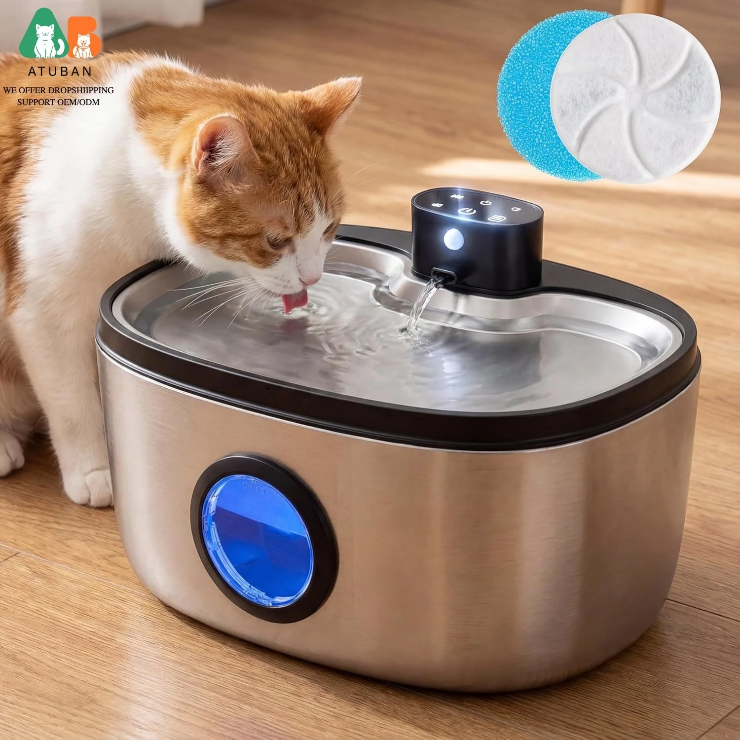 Bebedero inalámbrico acero inox para gatos y perros 5L ultra silencioso